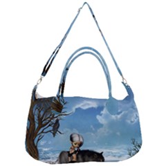 Cute Little Fairy With Wolf On The Beach Removal Strap Handbag by FantasyWorld7