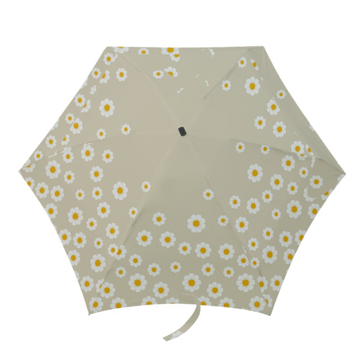 White Daisies Flower Pattern on vintage pastel beige Background retro style Mini Folding Umbrellas