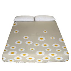 White Daisies Flower Pattern On Vintage Pastel Beige Background Retro Style Fitted Sheet (california King Size) by genx