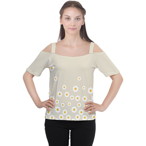 White Daisies Flower Pattern On Vintage Pastel Beige Background Retro Style Cutout Shoulder Tee by genx