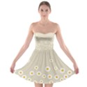 White Daisies Flower Pattern on vintage pastel beige Background retro style Strapless Bra Top Dress View1