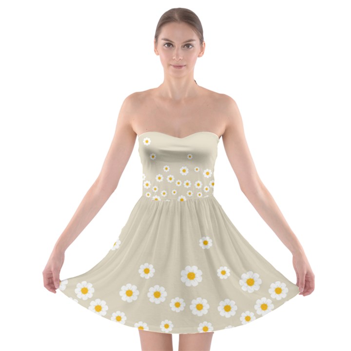 White Daisies Flower Pattern on vintage pastel beige Background retro style Strapless Bra Top Dress