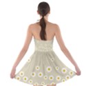 White Daisies Flower Pattern on vintage pastel beige Background retro style Strapless Bra Top Dress View2