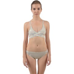 White Daisies Flower Pattern On Vintage Pastel Beige Background Retro Style Wrap Around Bikini Set by genx