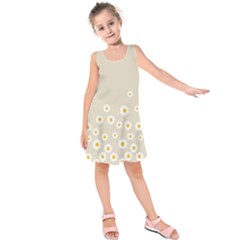 White Daisies Flower Pattern On Vintage Pastel Beige Background Retro Style Kids  Sleeveless Dress by genx