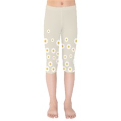 White Daisies Flower Pattern On Vintage Pastel Beige Background Retro Style Kids  Capri Leggings  by genx