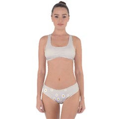 White Daisies Flower Pattern On Vintage Pastel Beige Background Retro Style Criss Cross Bikini Set by genx