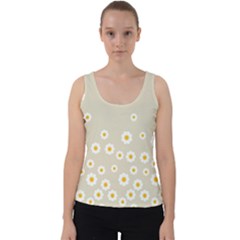 White Daisies Flower Pattern On Vintage Pastel Beige Background Retro Style Velvet Tank Top by genx