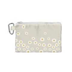 White Daisies Flower Pattern On Vintage Pastel Beige Background Retro Style Canvas Cosmetic Bag (small) by genx