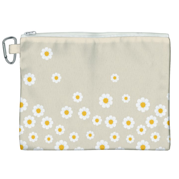 White Daisies Flower Pattern on vintage pastel beige Background retro style Canvas Cosmetic Bag (XXL)