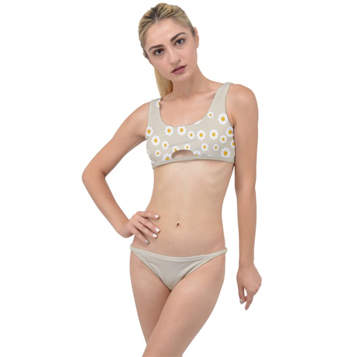 White Daisies Flower Pattern on vintage pastel beige Background retro style The Little Details Bikini Set