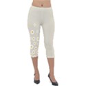 White Daisies Flower Pattern on vintage pastel beige Background retro style Lightweight Velour Capri Leggings  View1