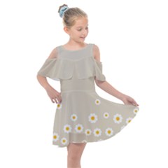 White Daisies Flower Pattern On Vintage Pastel Beige Background Retro Style Kids  Shoulder Cutout Chiffon Dress by genx