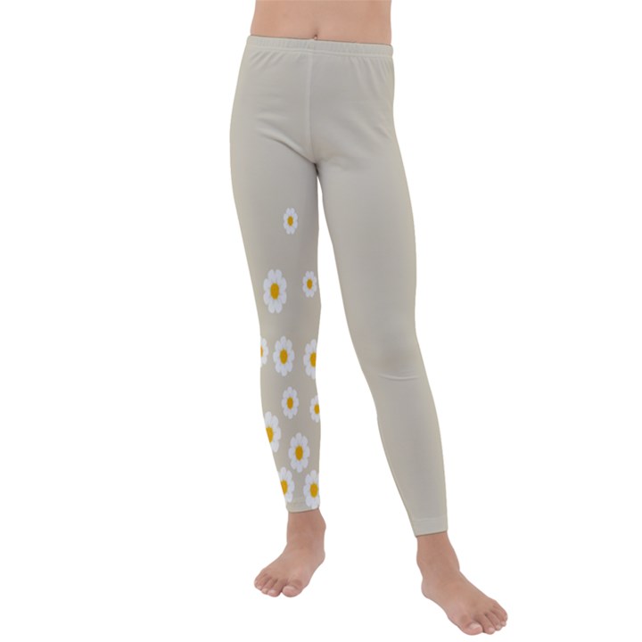 White Daisies Flower Pattern on vintage pastel beige Background retro style Kids  Lightweight Velour Leggings