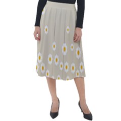 White Daisies Flower Pattern On Vintage Pastel Beige Background Retro Style Classic Velour Midi Skirt  by genx