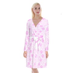 Peony Asia Spring Flowers Natural Long Sleeve Velvet Front Wrap Dress by Pakrebo