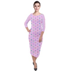 A Hexagonal Pattern Unidirectional Quarter Sleeve Midi Velour Bodycon Dress by Pakrebo