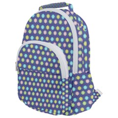 Deep Blue Hemp Pattern Flowers Rounded Multi Pocket Backpack