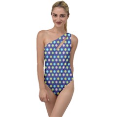 Deep Blue Hemp Pattern Flowers To One Side Swimsuit by Pakrebo