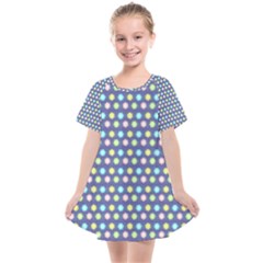 Deep Blue Hemp Pattern Flowers Kids  Smock Dress by Pakrebo