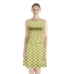 A Hexagonal Pattern Unidirectional Sleeveless Waist Tie Chiffon Dress by Pakrebo