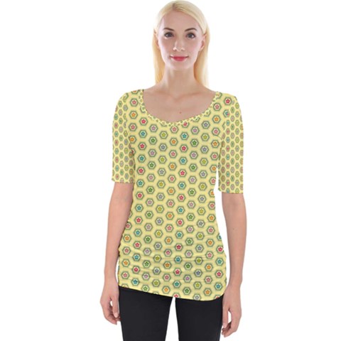 A Hexagonal Pattern Unidirectional Wide Neckline Tee by Pakrebo