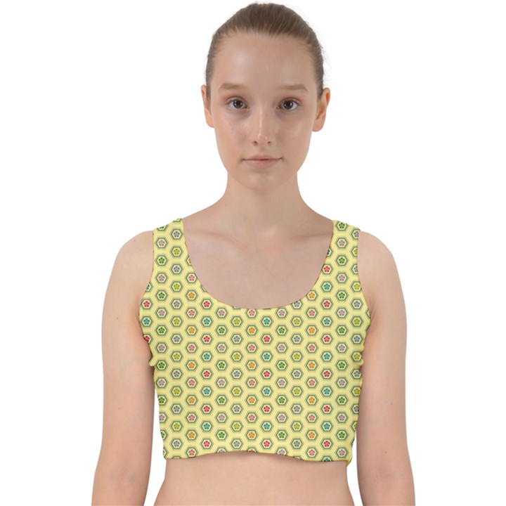 A Hexagonal Pattern Unidirectional Velvet Racer Back Crop Top