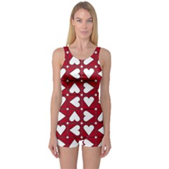 Graphic Heart Pattern Red White One Piece Boyleg Swimsuit by Pakrebo