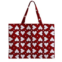 Graphic Heart Pattern Red White Zipper Mini Tote Bag by Pakrebo