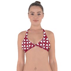 Graphic Heart Pattern Red White Halter Neck Bikini Top by Pakrebo