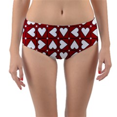 Graphic Heart Pattern Red White Reversible Mid-waist Bikini Bottoms by Pakrebo