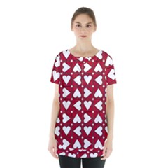 Graphic Heart Pattern Red White Skirt Hem Sports Top by Pakrebo