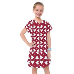 Graphic Heart Pattern Red White Kids  Drop Waist Dress