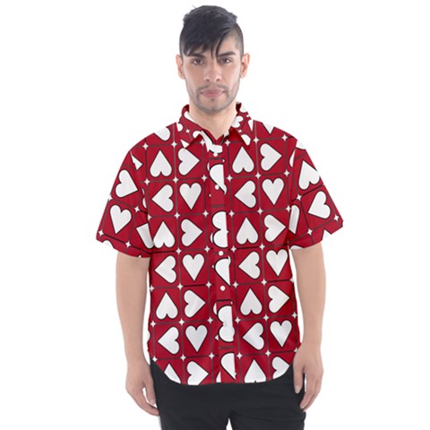 Graphic Heart Pattern Red White Men s Short Sleeve Shirt by Pakrebo