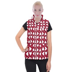 Graphic Heart Pattern Red White Women s Button Up Vest