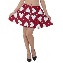 Graphic Heart Pattern Red White Velvet Skater Skirt