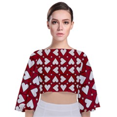 Graphic Heart Pattern Red White Tie Back Butterfly Sleeve Chiffon Top by Pakrebo