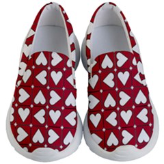 Graphic Heart Pattern Red White Kids  Lightweight Slip Ons by Pakrebo