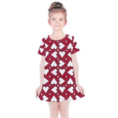 Graphic Heart Pattern Red White Kids  Simple Cotton Dress by Pakrebo