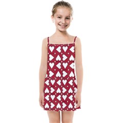 Graphic Heart Pattern Red White Kids  Summer Sun Dress by Pakrebo