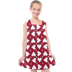 Graphic Heart Pattern Red White Kids  Cross Back Dress by Pakrebo