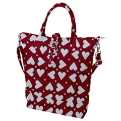 Graphic Heart Pattern Red White Buckle Top Tote Bag by Pakrebo