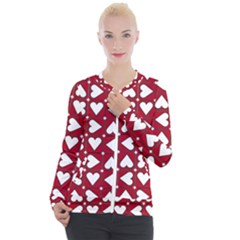 Graphic Heart Pattern Red White Casual Zip Up Jacket