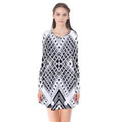 Pattern Tile Repeating Geometric Long Sleeve V-neck Flare Dress by Pakrebo