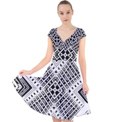 Pattern Tile Repeating Geometric Cap Sleeve Front Wrap Midi Dress by Pakrebo