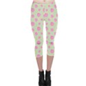 Roses flowers pink and pastel lime green pattern with retro dots Capri Leggings  View1