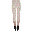 Roses flowers pink and pastel lime green pattern with retro dots Capri Leggings  View2