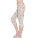 Roses flowers pink and pastel lime green pattern with retro dots Capri Leggings  View3