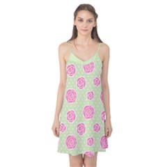 Roses Flowers Pink And Pastel Lime Green Pattern With Retro Dots Camis Nightgown by genx