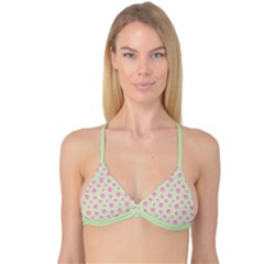 Roses Flowers Pink And Pastel Lime Green Pattern With Retro Dots Reversible Tri Bikini Top by genx